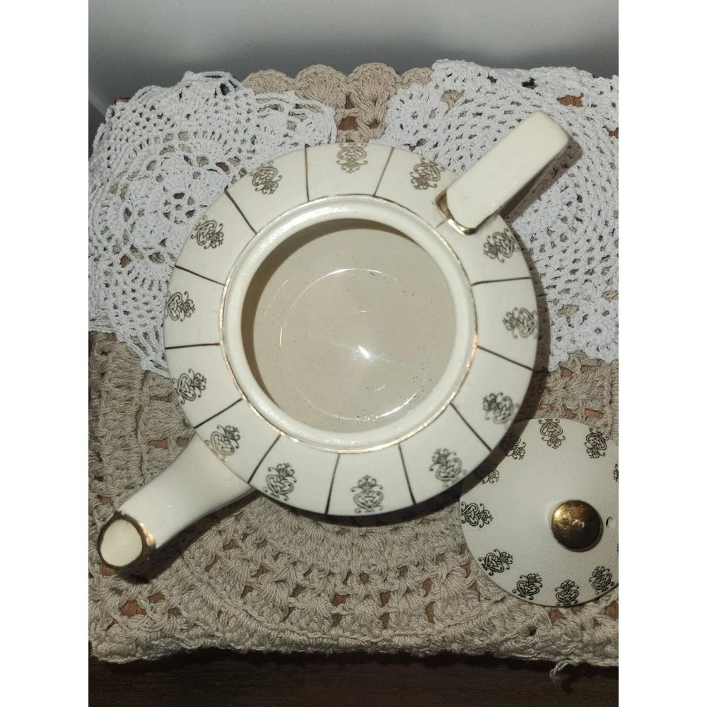 Antique 1950's Sadler Gold Filigree Ceramic Teapot with Lid Regency Style